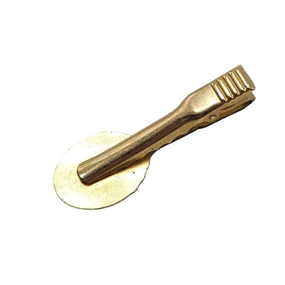Textured Tennis Racket Tie Clip Bar Gold Tone Vintage - Picture 3 of 4